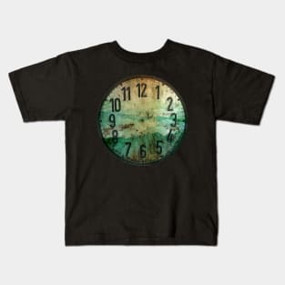 Clock face - Smoky Mountains Grunge Green Teal Option Kids T-Shirt